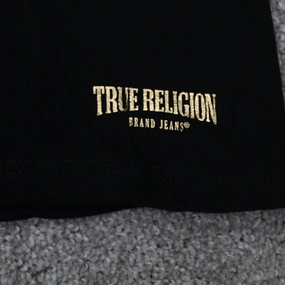 True Religion Shirt Mens Large Black V-Neck 100%‎ Cotton Short Sleeve Pullover